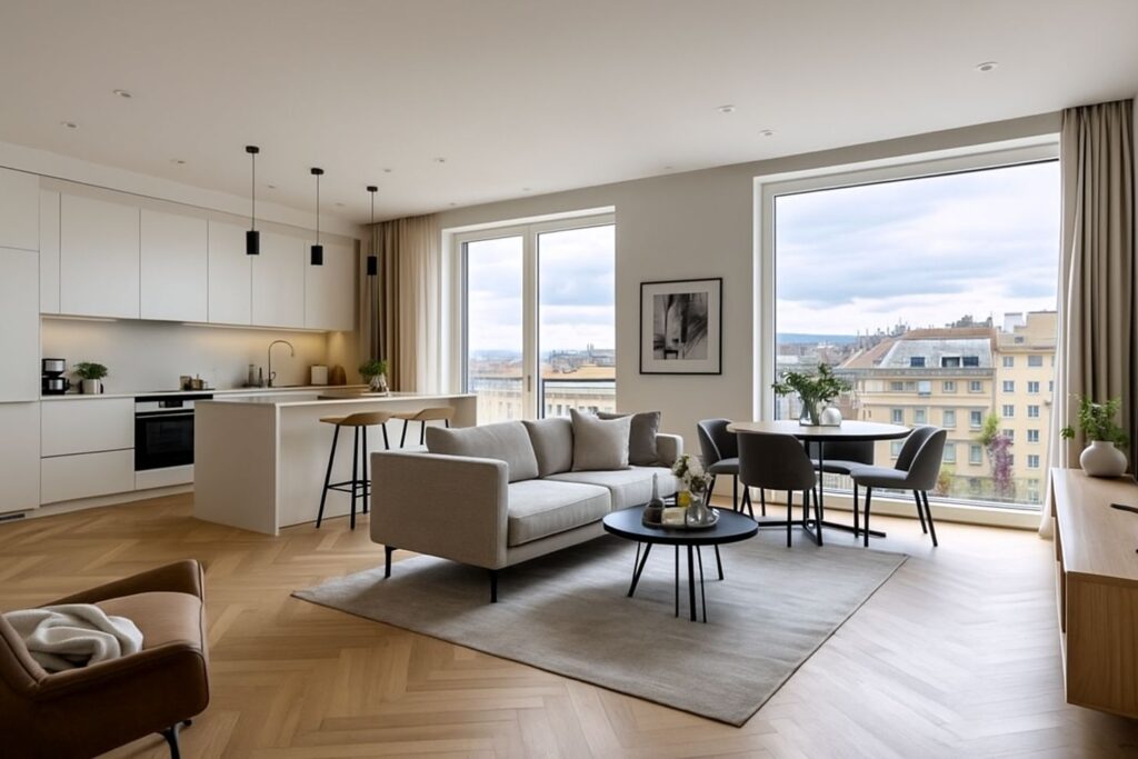 Modern felújított nappali 2024