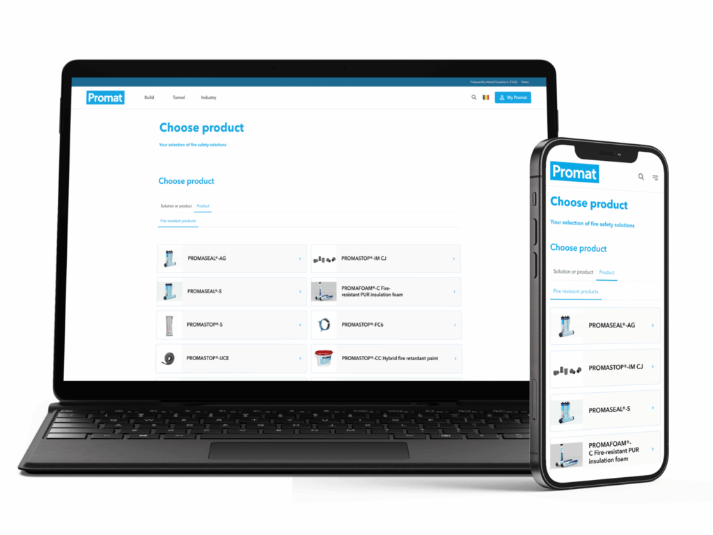 Promat termékválasztó felület